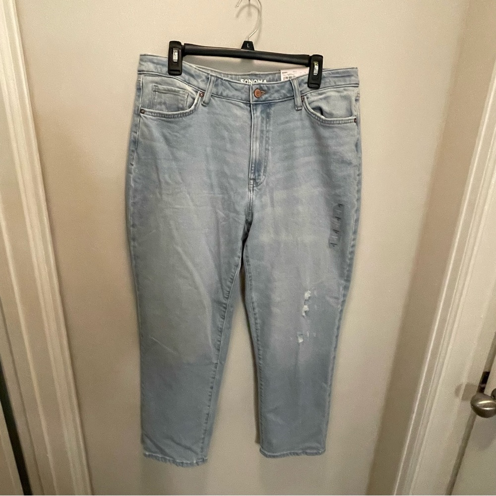NWT Sonoma Vintage Distressed Light Wash Straight Leg Jeans Women’s Size 16